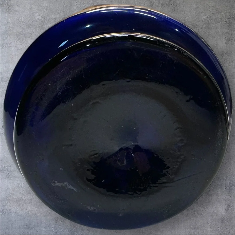 Vintage Cobalt Blue Glass Vase Daisy Flower Design Tall Elegant Home‎ Decor
